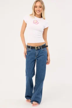 Flower Beaded Baby Tee White