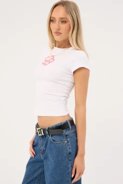 Flower Beaded Baby Tee White