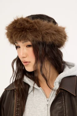 Fluffy Faux Fur Headband Brown