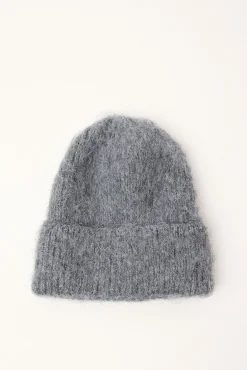 Fluffy Knit Beanie Grey Marle