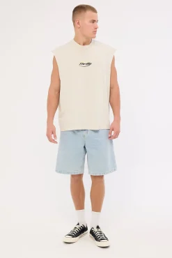 Fortune Favors Box Fit Oversize Cropped Muscle Tee Bisque