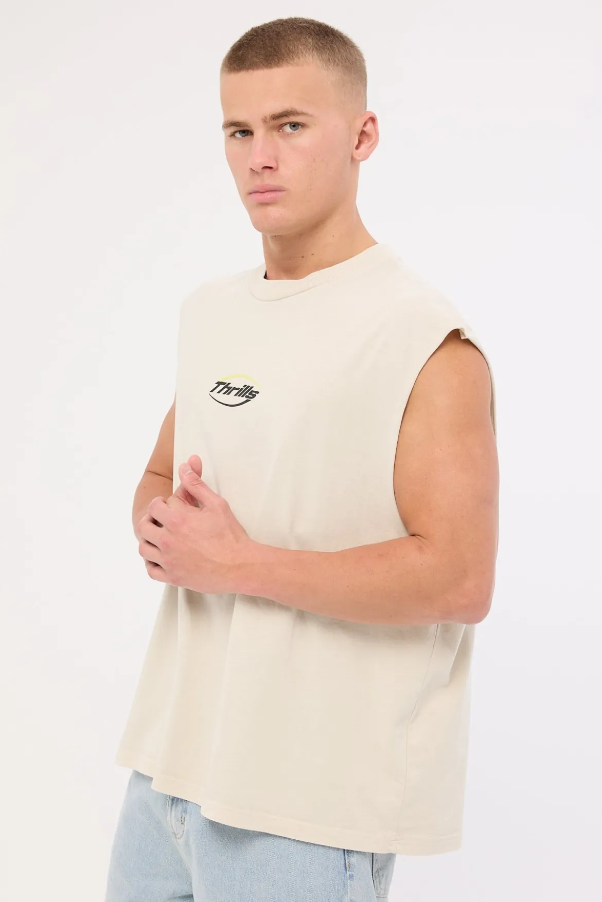 Fortune Favors Box Fit Oversize Cropped Muscle Tee Bisque