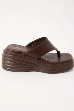 Frame Thong Wedge Slide Chocolate Smooth PU