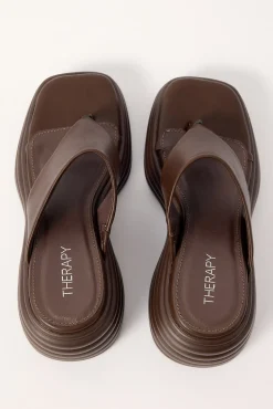 Frame Thong Wedge Slide Chocolate Smooth PU