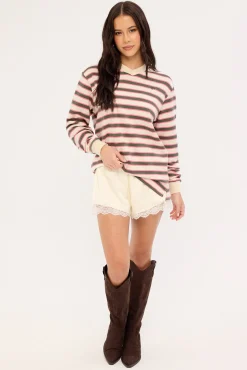 Francis Stripe V-Neck Rugby Pink/ Khaki Stripe