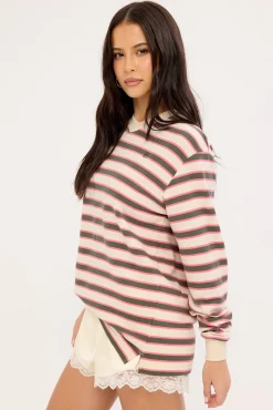 Francis Stripe V-Neck Rugby Pink/ Khaki Stripe