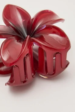 Frangipani Flower Hair Claw Clip Burgundy
