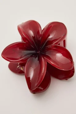 Frangipani Flower Hair Claw Clip Burgundy