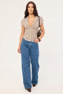 Frankie Cap Sleeve Blouse Brown Gingham