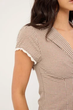 Frankie Cap Sleeve Blouse Brown Gingham