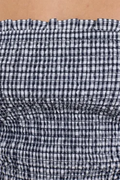 Frankie Shirred Mini Dress Navy Gingham