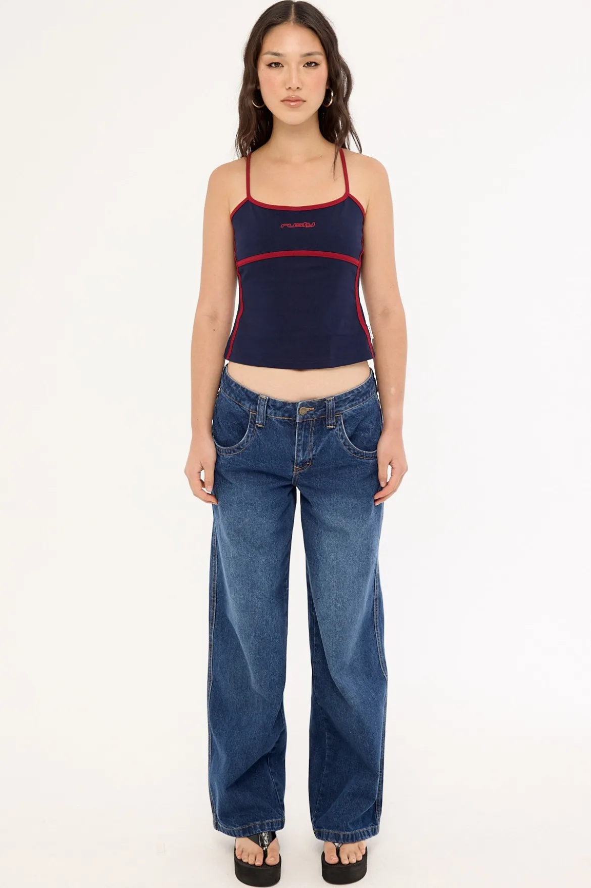Freo King Fitted Top Navy Blue/Red