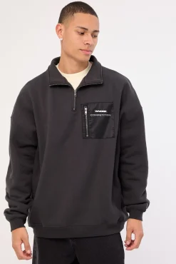Frequency Panel 1/4 Zip Sweat Faded Black
