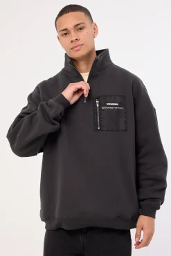 Frequency Panel 1/4 Zip Sweat Faded Black