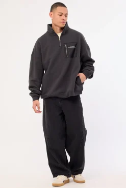 Frequency Panel 1/4 Zip Sweat Faded Black