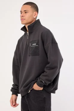Frequency Panel 1/4 Zip Sweat Faded Black