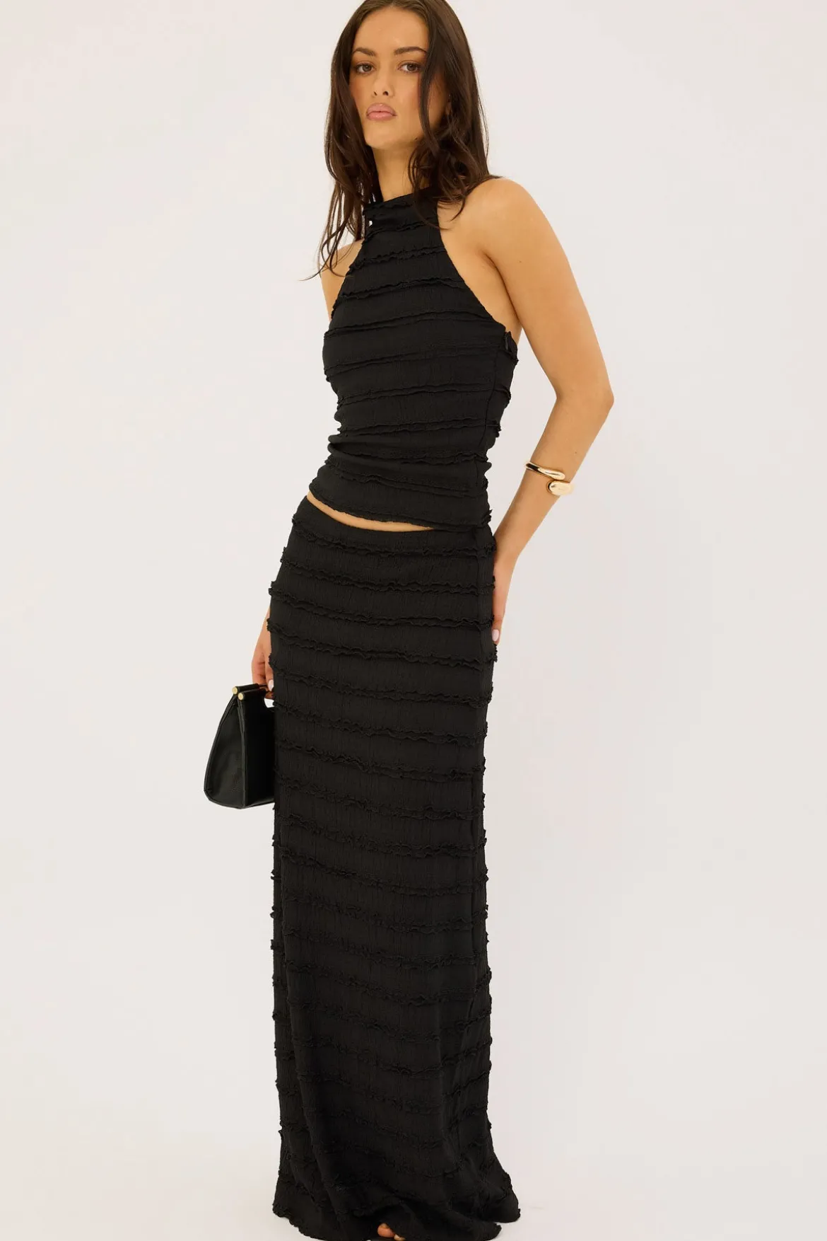 Frilly Astra Maxi Skirt Black