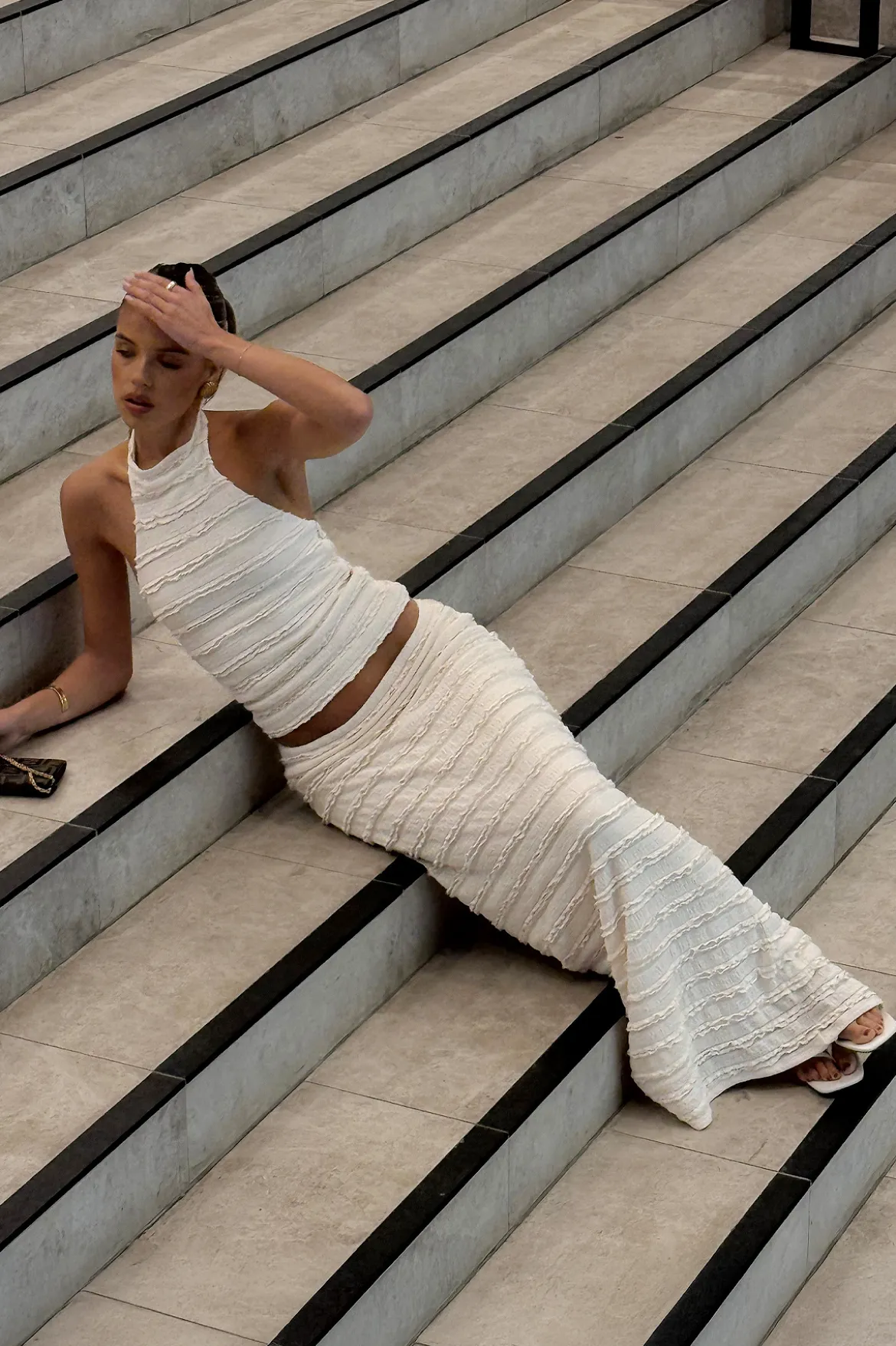 Frilly Astra Maxi Skirt Cream