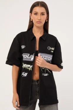 Fury Oversize Zip Through Shirt Black