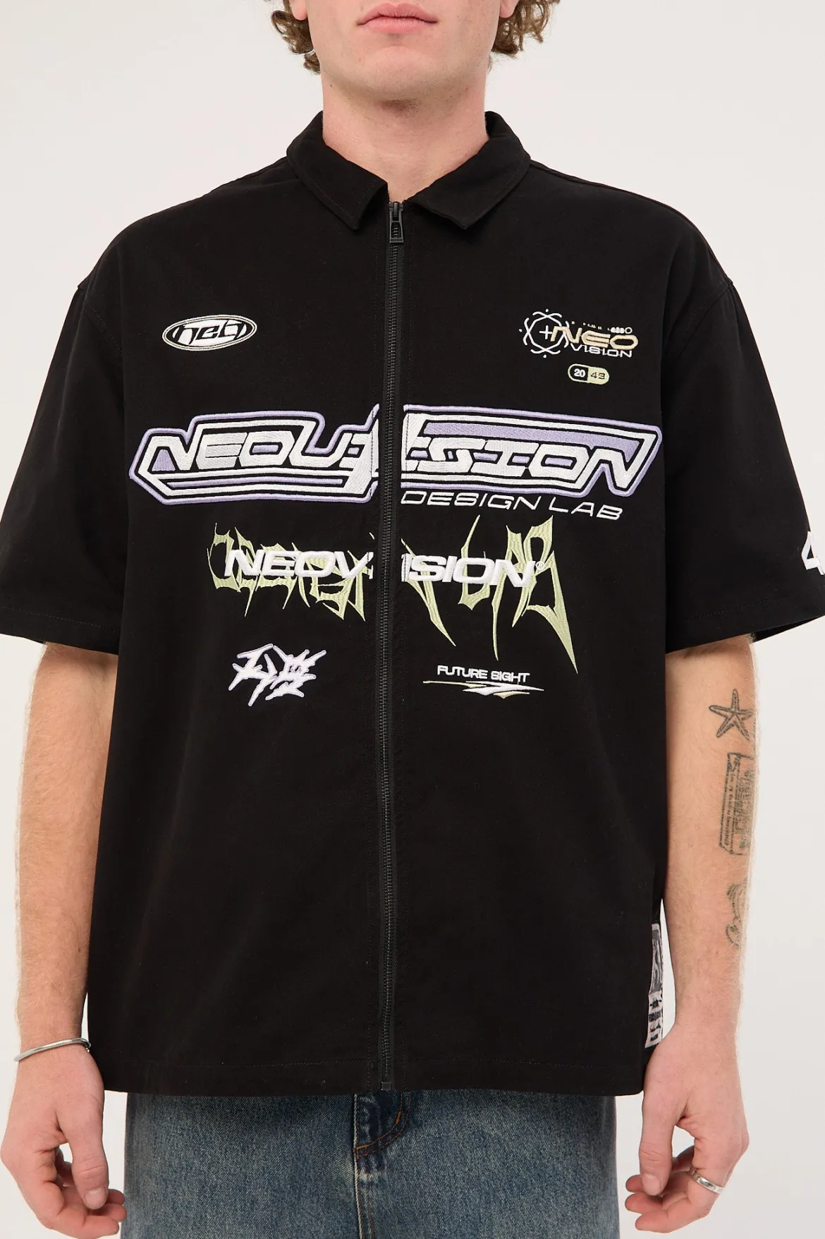 Fury Oversize Zip Through Shirt Black