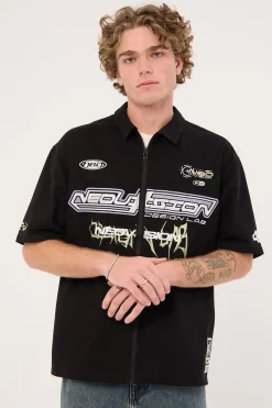 Fury Oversize Zip Through Shirt Black