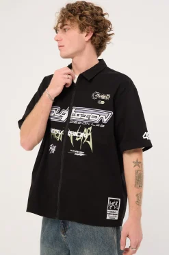 Fury Oversize Zip Through Shirt Black
