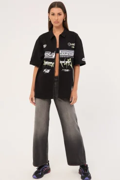 Fury Oversize Zip Through Shirt Black
