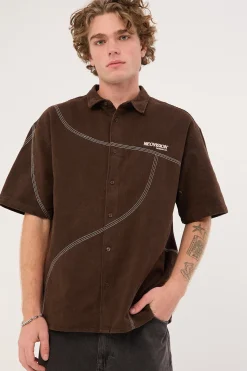 Fused Oversize Shirt Washed Brown