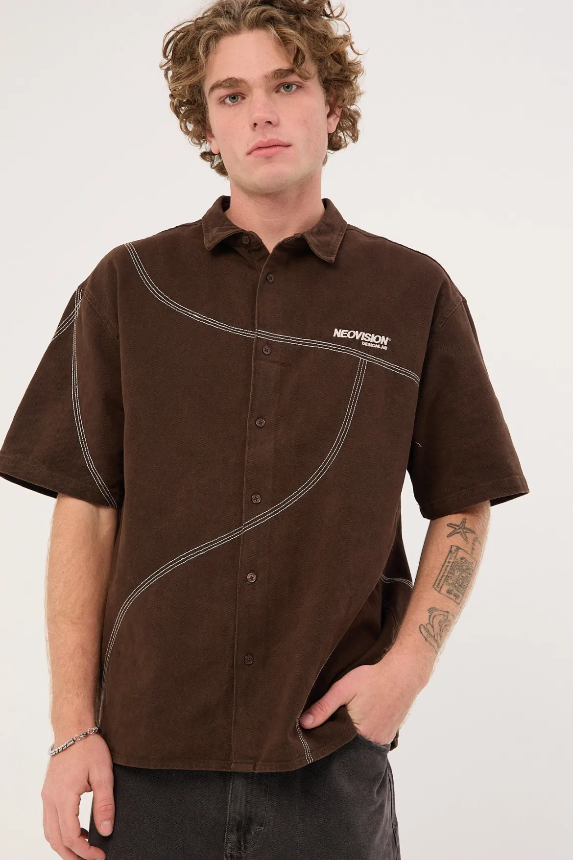 Fused Oversize Shirt Washed Brown