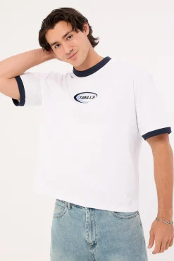 Fusion Ringer Box Fit Oversize Cropped Tee White
