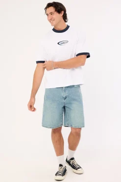 Fusion Ringer Box Fit Oversize Cropped Tee White