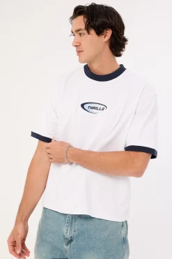 Fusion Ringer Box Fit Oversize Cropped Tee White