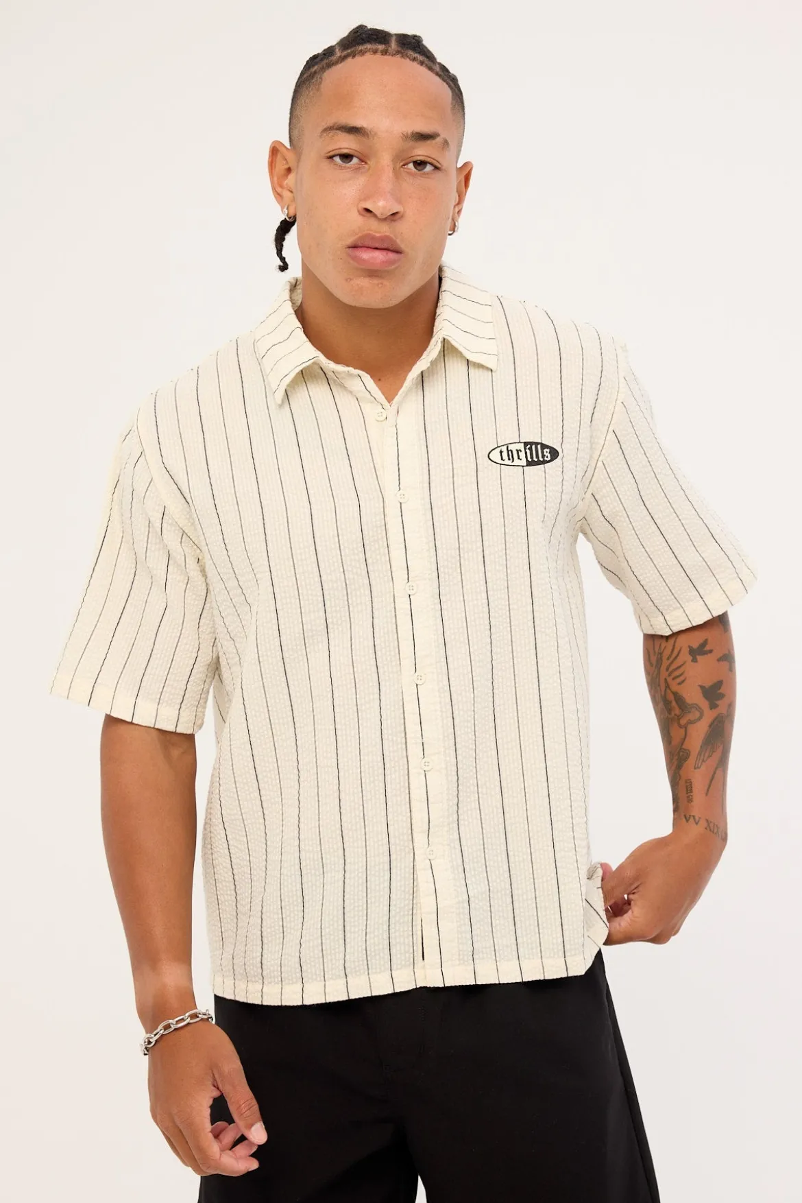 Future Vision Box Fit Cropped Short Sleeve Shirt White Stripe