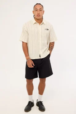 Future Vision Box Fit Cropped Short Sleeve Shirt White Stripe