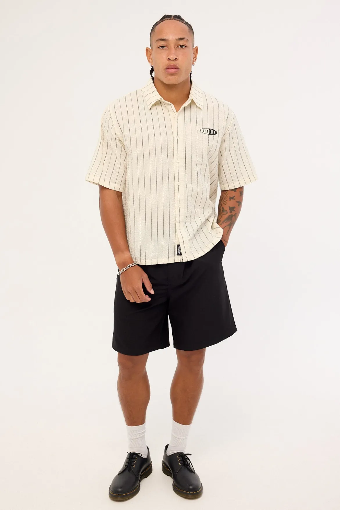 Future Vision Box Fit Cropped Short Sleeve Shirt White Stripe