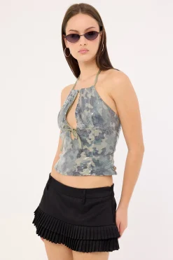 Gaia Sequin Cami Top Camo