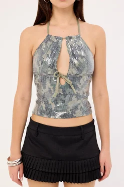 Gaia Sequin Cami Top Camo