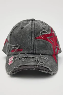 Galaxy Distressed Dad Cap Washed Black