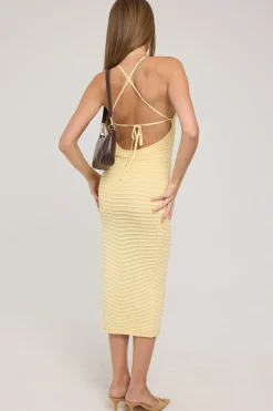 Genova Square Neck Knit Midi Dress Yellow