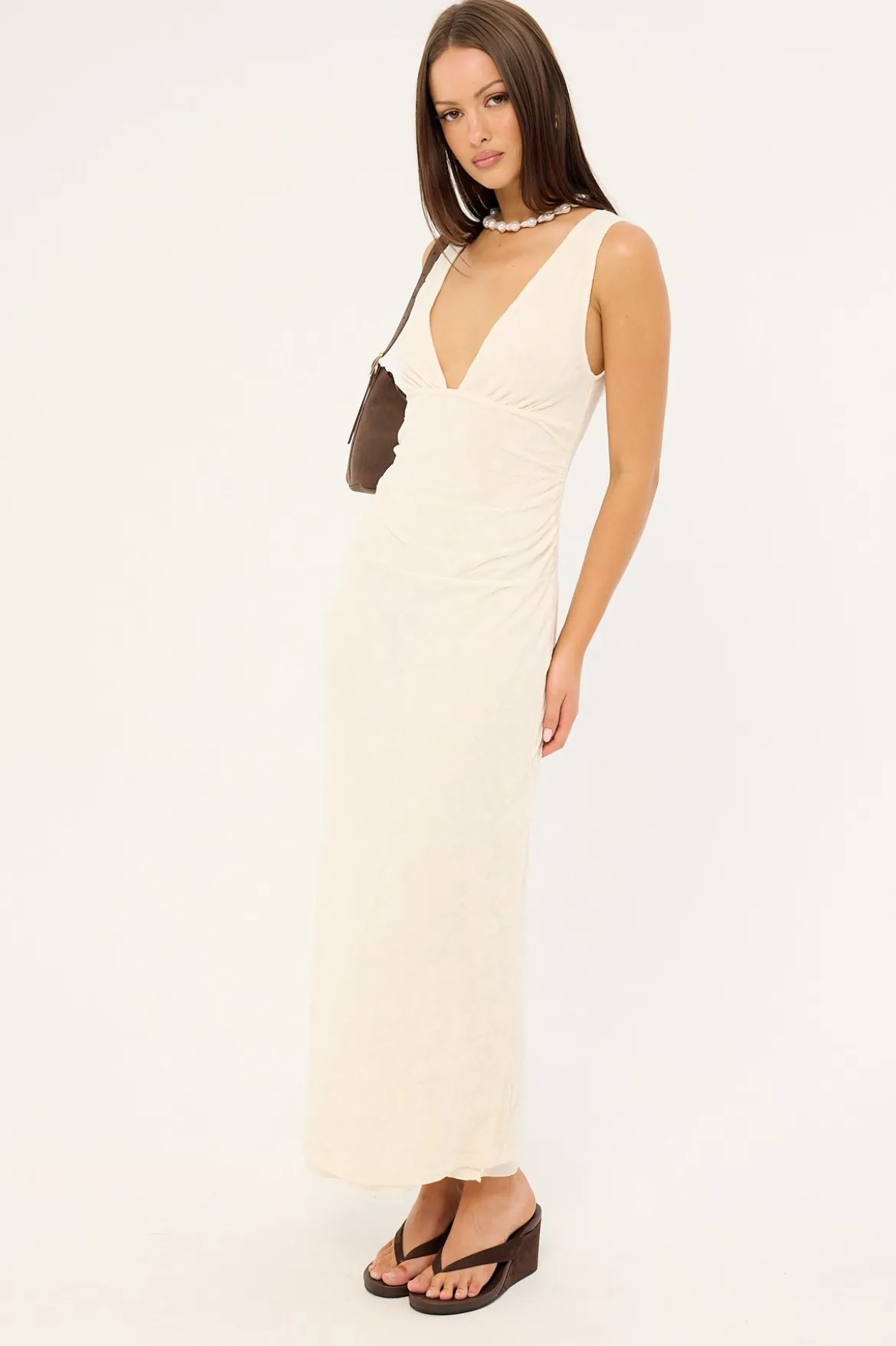 Gerda Maxi Dress Floral Flock Cream