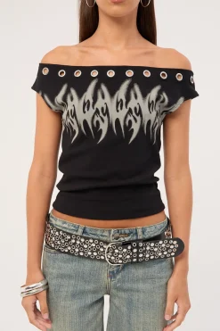 Ghosted Cold Shoulder Off Shoulder Top Black