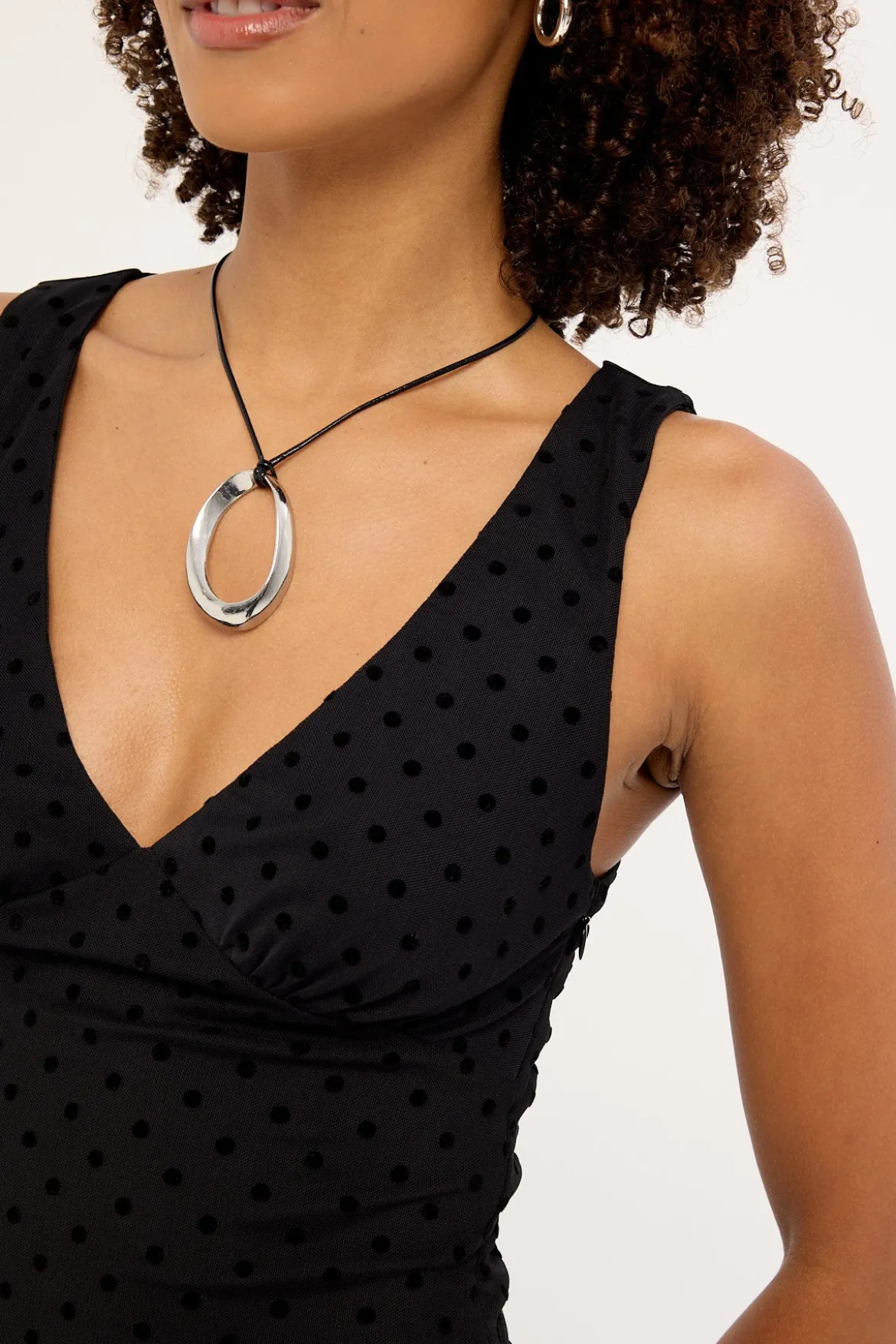 Gia Flocked Mini Dress Black Polka
