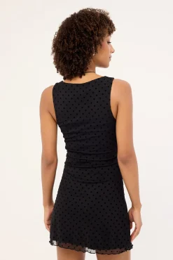 Gia Flocked Mini Dress Black Polka