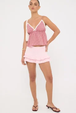 Gingham Garden Top Red Print