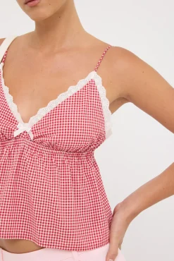 Gingham Garden Top Red Print