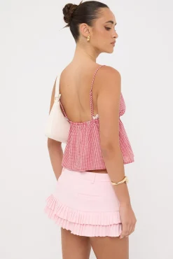 Gingham Garden Top Red Print