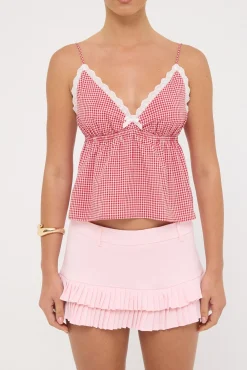 Gingham Garden Top Red Print
