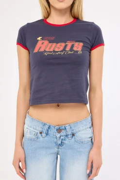 Girls Surf Baby Ringer Tee Navy Blue