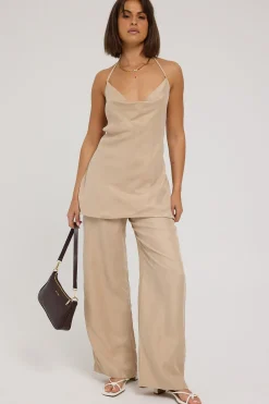 Giulia Long Line Tie Back Cupro Top Nude