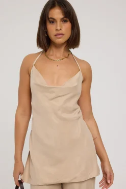 Giulia Long Line Tie Back Cupro Top Nude